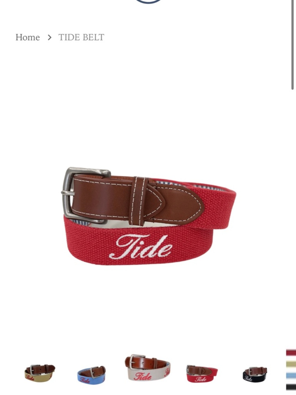 Alabama Peter Millar Red Canvas Belt with Brown Leather Trim